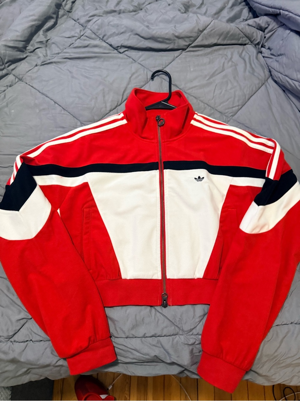 adidas Bright Red Zip-Up Jacket with White Trefoil Tag